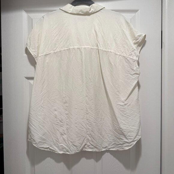 Madewell Ivory Button-Down Cap-Sleeve Utility Shirt -- 100% Silk -- size XL - Picture 6 of 8